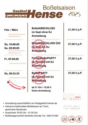 Boßeltermine 2025